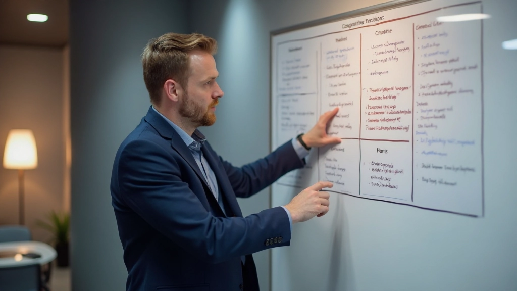 Strategic business positioning framework with market segments and competitor mapping visualization