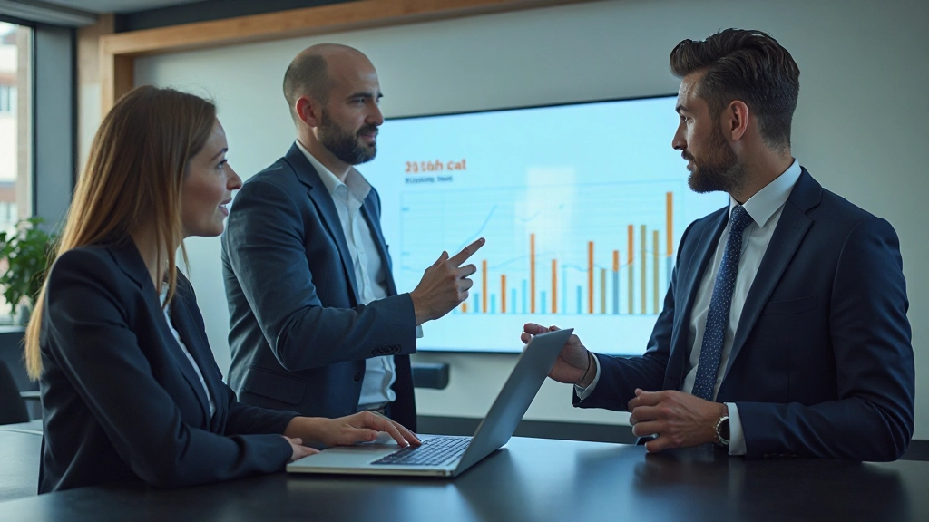 Professional team analyzing revenue growth metrics and sales performance on dashboard