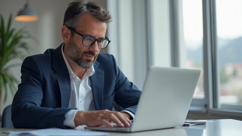 Professional sales consultant reviewing analytics dashboard with client performance metrics